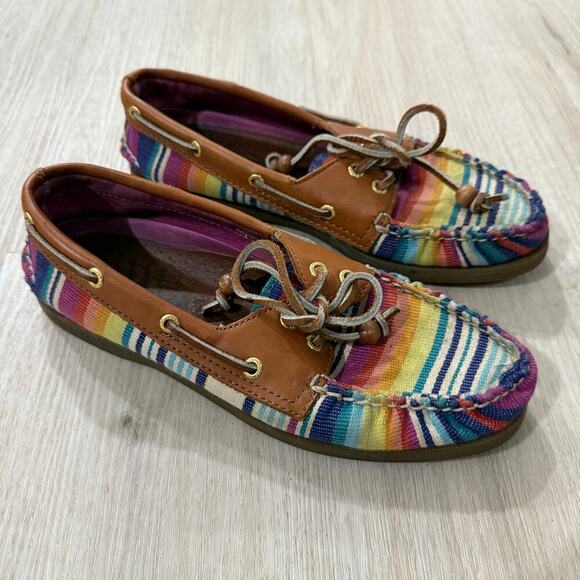 Sperry Top Sider Women's Brown Rainbow Striped Boat Shoe Size 7 - Picture 3 of 8